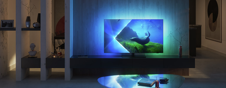 The Ambilight TV of Philips with dynamic surround light.